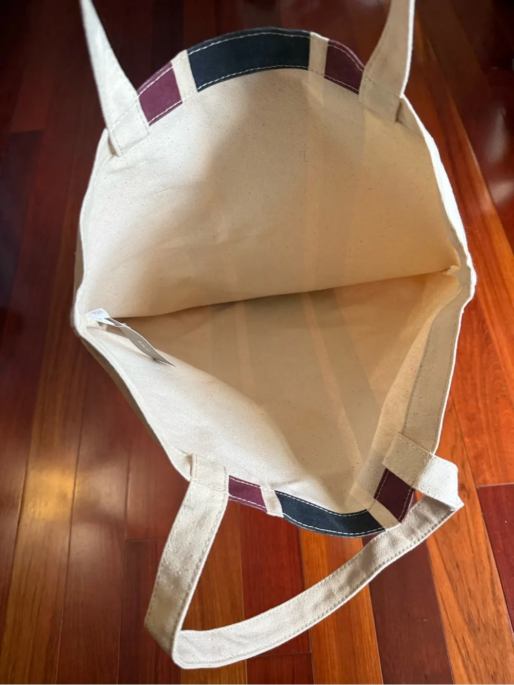 J. Crew Canvas Tote with Navy Blue  Plum Center Stripe